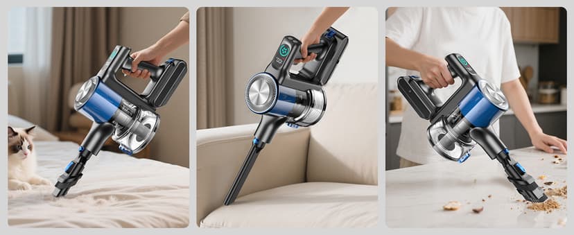 Cordless Vacuum Cleaner, 8-in-1 Cordless Stick Vacuum Cleaner with 3 Suction Modes, Up to 45mins Runtime, Rechargeable, Self-Standing, Wireless Vacuum Cleaners for Home Pet Hair Carpet Car Hard Floor