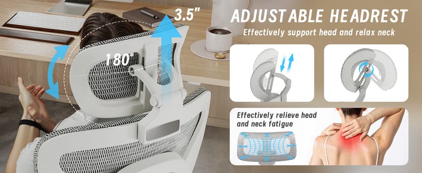 Ergonomic Office Chair with Footrest, High Back Mesh Computer Chair with Lumbar Support, 5-Level Backrest Height, 4D Flip-Up Arms for Home & Gaming Desk (Gray Mesh 3-Zone Lumbar Support+4D Armrest)