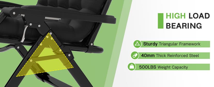 ZENPETIO Oversized Zero Gravity Chair, 33In XXL Zero Gravity Recliner Lounge Chair, Anti Gravity Chair for Indoor and Outdoor, Reclining Camping Chair for Lawn and Patio w/Cushion and Footrest, 500LBS
