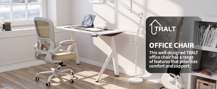 TRALT Office Chair Ergonomic Desk Chair, 330 LBS Home Mesh Office Desk Chairs with Wheels, Comfortable Gaming Chair, High Back Office Chair for Long Hours (Beige)