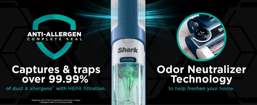 Shark HZ3002 Stratos Ultralight Corded Stick Vacuum with DuoClean PowerFins HairPro, Self-Cleaning Brushroll, & Odor Neutralizer Technology, Navy