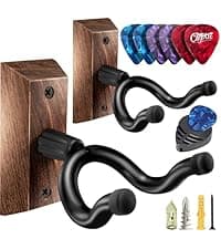 ClefArc Guitar Wall Mount - U-Shape Hardwood Guitar Hanger, Black Walnut Stand Wall Hangers, Pick Holders, Guitar Gifts for Guitarists, Guitar Accessories, with 6 Assorted Guitar Picks