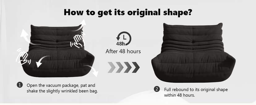 Bean Bag Chair for Adults, Comfy Floor Chair Memory Foam Bean Bag Chair, Cozy Lounge Floor Chair for Gaming, Reading & Relaxation, Small Foam Couch for Living Room, Bedroom(Black,Single)