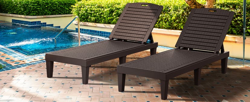 YITAHOME Outdoor Chaise Lounge Chair, Plastic Pool Chaise Lounge with 5-Position Backrest, Easy Assembly & Waterproof for Patio & Poolside, Set of 2, Brown