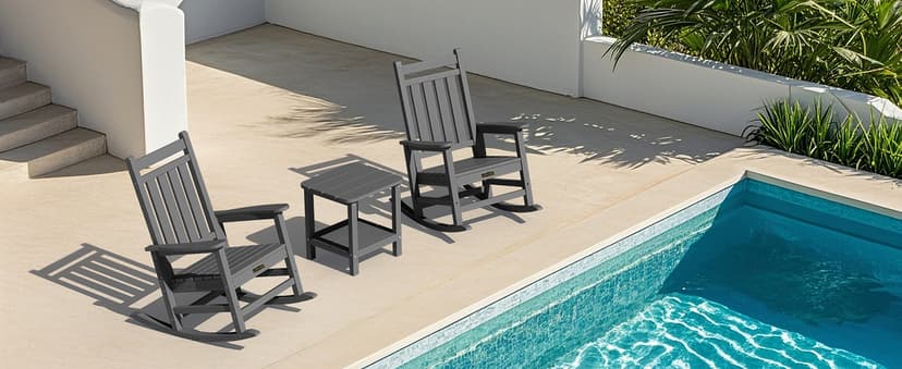 SERWALL Outdoor Rocking Chair Set of 2, HDPE Rocking Chairs for Adult, All Weather Porch Rockers for Lawn Garden, Grey