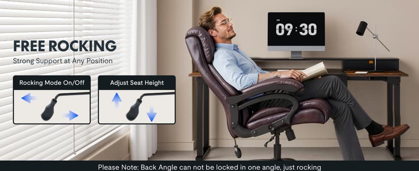 FLEXISPOT 500lbs Big and Tall Office Chair for Heavy People, Heavy Duty Computer Chair with Stable Arms Adjustable Lumbar Support Metal Base, Desk Chairs for Home Office Gaming Working, Leather, Brown