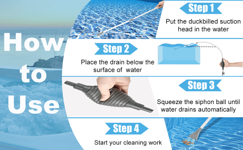 Hot Tub Vacuum Spa Vac, Manual Spa Vacuum Wand Cleaner 10ft Cordless Pool Cleaner, Hot Tub Suction Pipe Siphon Constant Suction, Handheld Flexible Hose for Dirt,Grass, Debris with 3 Cleaner Heads