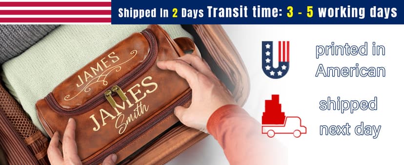 Sparklove Personalized Leather Toiletry Bag for Men, Custom Shaving Bags, Engraved Monogrammed Travel Bag, Birthday Gifts for Boyfirends, Groomsmen, Dad, Son Husband Father's Day, Wedding, Anniversay