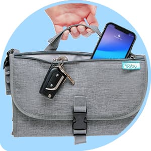 Kopi Baby Portable Diaper Changing Pad - Baby Diaper Changer Travel Bag with Wipes Pocket, Smart Design Portable Changing Mat, Infant Travel Station Kit, Gift for Newborn Girl & Boy - Grey, Classic