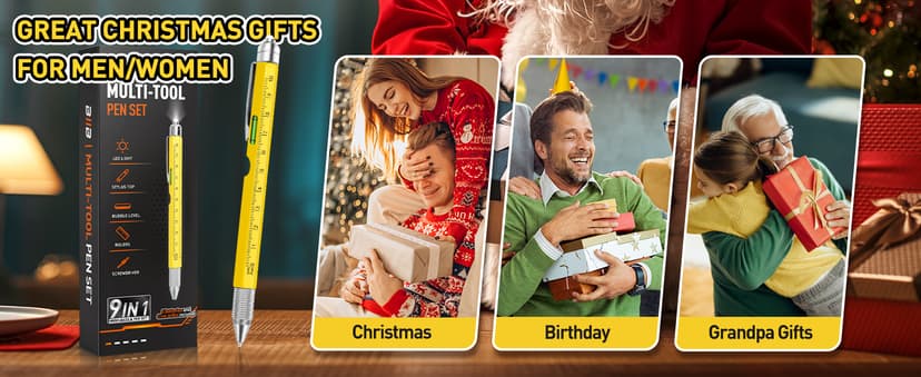 BIIB Stocking Stuffers for Men Adults, Gifts for Men 9 in 1 Multitool Pen, Mens Stocking Stuffers, Mens Christmas Gifts for Dad Him Husband, White Elephant Gifts for Adults, Cool Gadgets