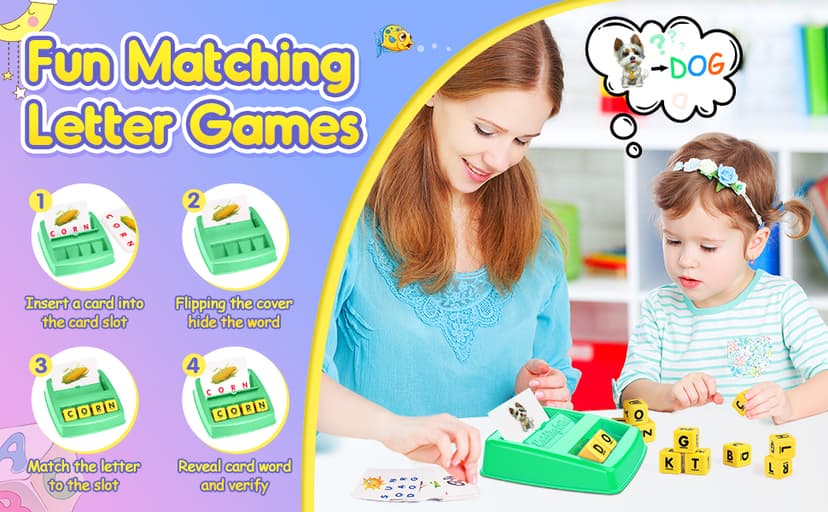 Learning Games for Kids Ages 3-8, Matching Letter Game for Kids Toys Ages 3-8 Educational Toys for 3-8 Year Olds Boys Girls Birthday Party Gifts for 3-8 Year Olds Boys Girls Blue