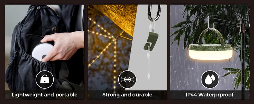 Quick Storage Rechargeable Tent Light,Waterproof Hanging LED Design for Awning Patio Indoor Outdoor Decor Camping Essentials Camping String Lights, 32.8FT Rechargeable with Storage Reel, 8 Modes B0F3HZZNNP