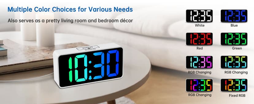 DreamSky Super Loud Alarm Clock for Heavy Sleepers - RGB Small Digital Clock for Kids Bedroom Bedside Nightstand, Electric Desk Clock with Large Number, Dimmer, Adjustable Volume, USB-C Powered