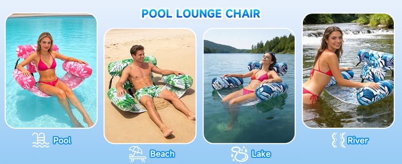3 Pack Pool Floats Adult, Adjustable Heavy Duty Inflatable Pool Floats Chair, Portable Pool Float Lounger for Adults & Kids, Pool Floaties Noodles for Summer Pool Beach Lake Party Relaxing Fun