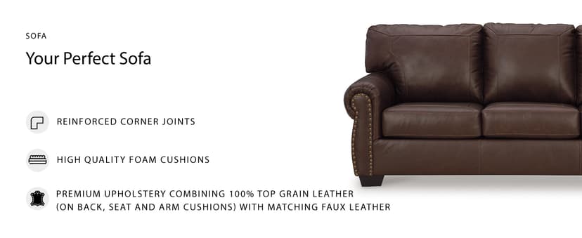 Signature Design by Ashley Colleton Classic Leather Match Sofa with Nailheads, Dark Brown