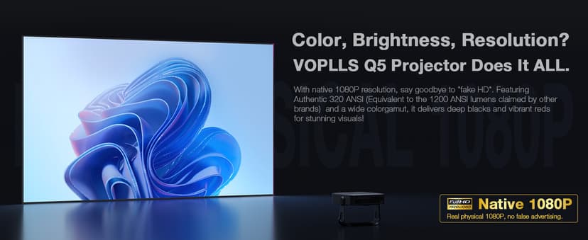 【Thinnest & Netflix-Licensed Projector】Smart Mini Projector with WiFi and Bluetooth, Auto Focus & Keystone Portable Outdoor Projector, VOPLLS Native 1080P 4K Supported Home Movie Projector(black)