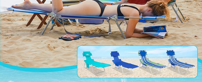 #WEJOY Folding Tanning Chair with Face Hole, 5 Positions Face Down Beach Lounge Chairs with Pillow for Outside Sunbathing Poolside (Blue/White)