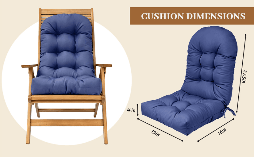 Rocking Chair Cushion Adirondack Chair Cushions with Non-Slip Ties, High Back Patio Chair Cushions,Fade-Resistant & Waterproof,Indoor/Outdoor Rocking Chair Pad for Living Room, Deck, Blue