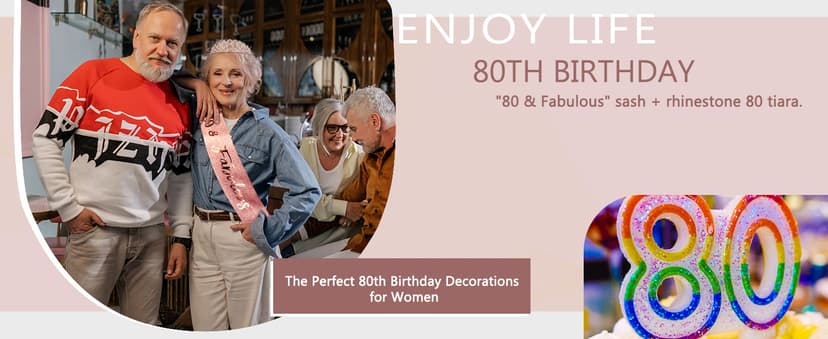 CIEHER 80th Birthday Crown + Sash + Pearl Pin Set, Elegant Gift for Women's 80th Birthday Party Decorations