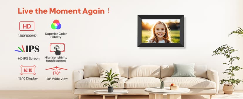 BIGASUO Digital Picture Frame, 10.1" Frameo Digital Frame WiFi with 32GB Memory, 1280x800 IPS Touch Screen, Send Photos/Videos from Your Phone Anywhere, Photo Gifts for Parents and Grandparents