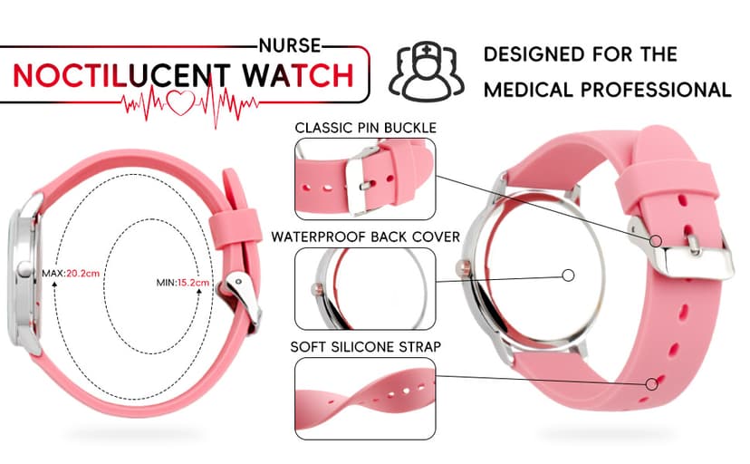 TWOPTION Nurse Watch for Women Waterproof Analog Silicone Watch with Second Hand Nursing Watch