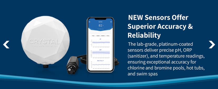 Crystal Smart Water Monitor for Chlorine & Bromine Pools, Hot Tubs & Swim Spas - 24/7 Continuous Digital Water Testing with App Notifications & Customized Chemical Dosing (New Model)