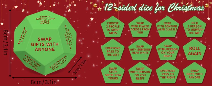Santa Swap Gift Exchange Dice, 3 * 3in Exchange Gifts Family Game, Christmas Stocking Stuffers Gift Exchange Dice Games for Boys and Girls, Gifts for Xmas, Birthday, Party and Family Night, Holiday