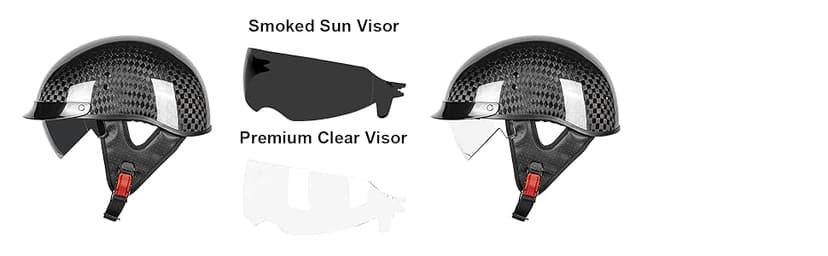 Carbon Fiber Motorcycle Half Helmet for Adults Men & Women – DOT Approved Open Face Retro Helmets with Visor, Vintage Design for Scooter, Moped, Cruiser
