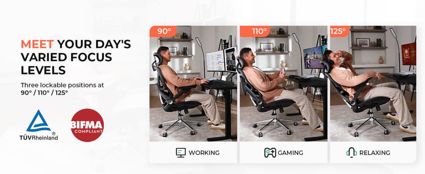 CAPOT Ergonomic Mesh Office Chair, Adjustable Lumbar High Back Desk Chair 400lbs, 4D Flip-up Arms, 3-Level Tilt Backrest, 3D Headrest, PU Wheels, Swivel Rolling Computer Seating for Long Desk Work