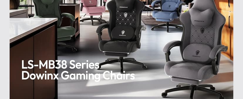 Dowinx Gaming Chair with Heated Massage Lumbar Support,Big and Tall Fabric Gaming Chairs for Adults with Footrest, Ergonomic Computer Game Chair with Poket Spring Cushions, 350lbs, Black