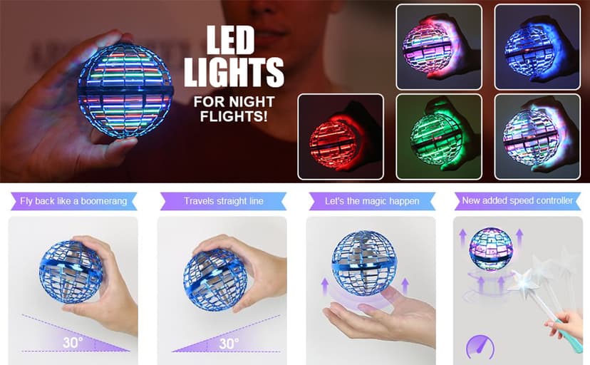 ATHLERIA Pink Flying Orb Ball Toys,Hand Operated Drones for Kids,Cool Gadgets Light Up Cosmic Globe Spinning Glow in The Dark,Christmas Birthday Gift Ideas Toys for Teen Girls Age 6 7 8 9 10+