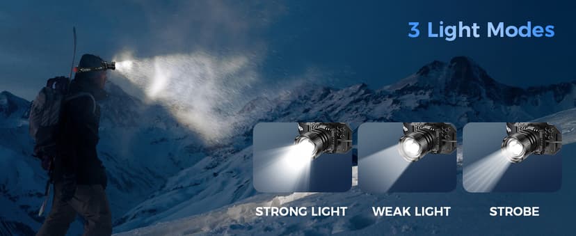 Curtsod Rechargeable LED Headlamp 2-Pack - 99000 Lumens Super Bright with Motion Sensor & 90° Rotation - Waterproof Headlight for Camping, Hiking, Running - 3 Light Modes