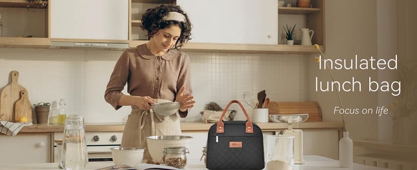 HOMESPON Insulated Lunch Bag for Women Men Adults Lunch Tote with Front Pocket Lunch Box Container Cooler Bag for Work Picnic (Black)