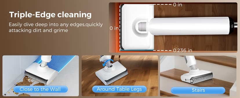 Wet Dry Vacuum Cleaner, 180° Lay-Flat Cordless Vacuum Mop Combo with Edge Cleaning, All-in-One Floor Cleaner for Hard Floors, Self-Cleaning, 45mins Runtime, LED Display, Voice Prompts