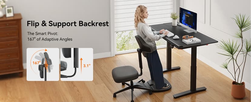 Newtral Standing Mate Chair, 5-in-1 Ergonomic Office Chair for Standing Desk, Sit Stand Lean Perch Saddle Stool with Flip Backrest & Dynamic Posture Support, Height Adjustable Active Chair