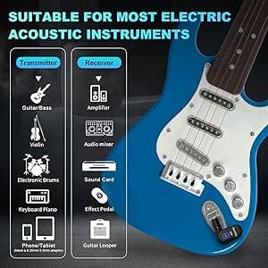 INGPARTNER A14 Wireless Guitar System 2.4GHz 2 Modes, Thumb-Size, 90° Rotatable, 100ft Range, Wireless Guitar Transmitter Receiver Plug & Play for Guitar, Bass, Violin, Keyboard - Black (1TX + 1RX)