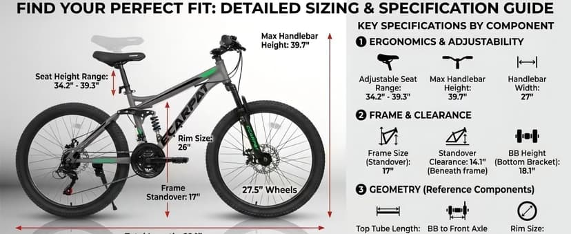 27.5 Inch Full Suspension Mountain Bike, Front & Rear Shock Absorbers, Mechanical Disc Brakes, 21-Speed Steel Frame, for Men & Women, Outdoor & Fitness Cycling