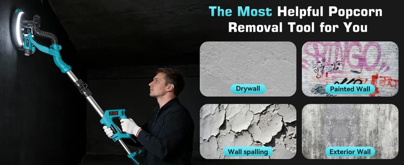 Drywall Sander with Vacuum Dust Collector, 1000W Popcorn Ceiling Removal Tool, Electric Drywall Sander with Digital Display Screen 9 Variable Speed 800-2100RPM, Foldable & Extendable Handle