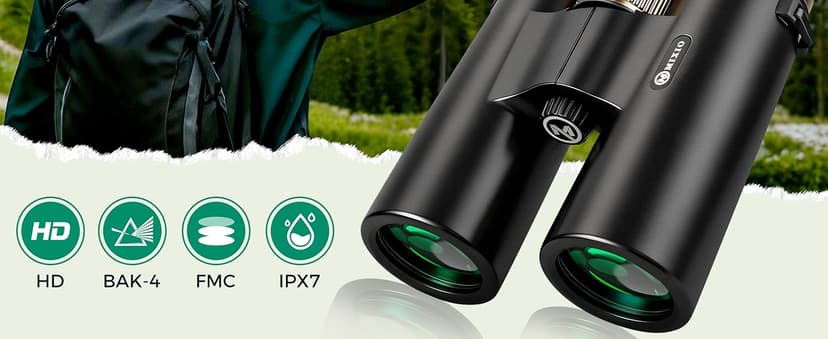 12x42 UHD Binoculars for Adults High Powered Waterproof Large View with Clear Vision & Compact Binocular Essentials for Hunting Camping Cruise Travel Bird Watching Sports
