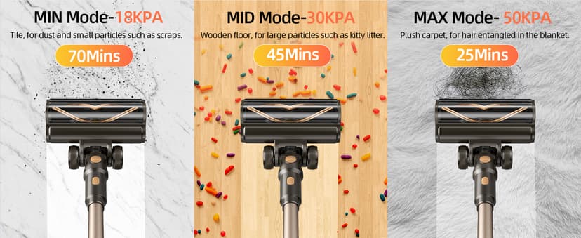 Cordless Vacuum Cleaner, 580W 48KPA 70 Mins Vacuum Cleaners for Home, Self-Standing Stick Vacuum with Touch Screen, Wall Mount Charge, Ultra High-Power Brush for Pet Hair/Plush Carpet/All Floor