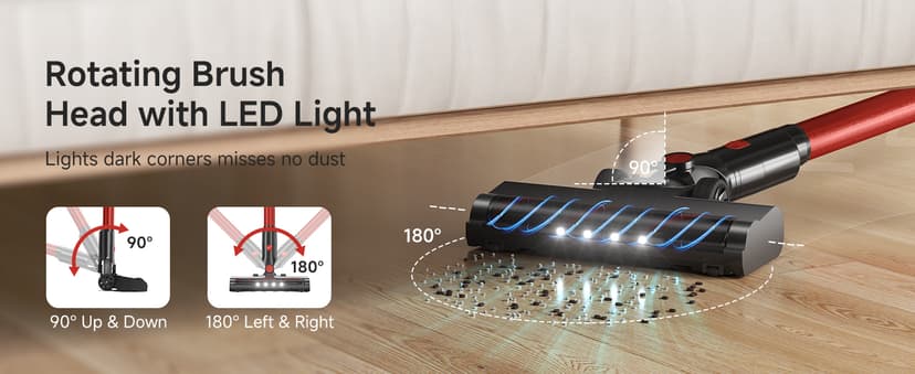 Cordless Vacuum Cleaner, 560W/48KPa/70Mins Vacuum Cleaners for Home,Self-Standing Stick Vacuum with Smart Touch Screen,Rechargeable Lightweight Vacuum for Pet Hair,Carpets, Hard Floors