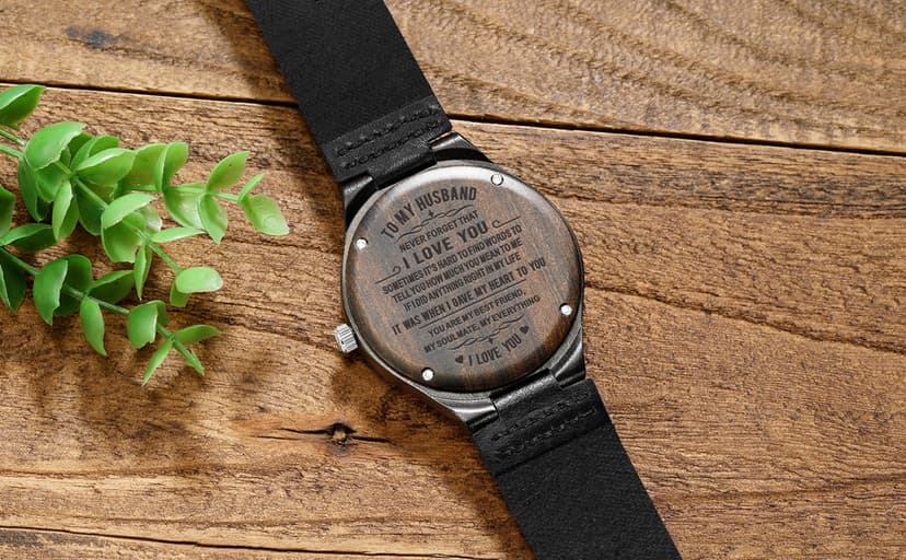 UMIPHIMAT Engraved Wooden Watches for Men - Customized Wood Wrist Watches for Husband Boyfriend Dad Son
