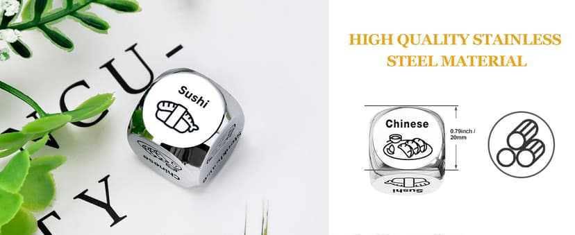 Stocking Stuffers for Men Women Adults: Steel Food Decision Dice Funny Gifts for Him Her Couple Girlfriend Boyfriend Husband Wife Christmas Anniversary Valentines Birthday Wedding Fathers Day