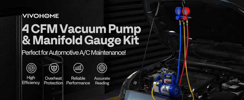 VIVOHOME 110V 1/3 HP 4CFM Single Stage Rotary Vane Air Vacuum Pump and R134a AC Manifold Gauge Set Kit with Leak Detector Carry Bag for HVAC Air Conditioning Refrigeration Recharging ETL Listed