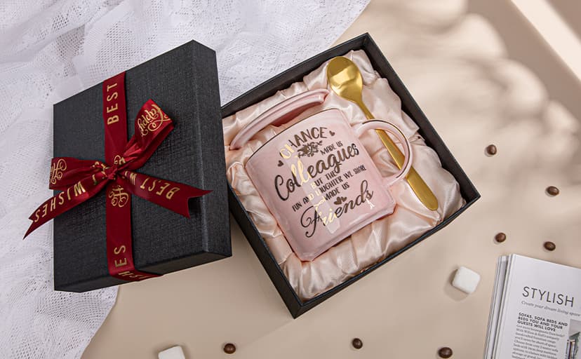 Going Away Farewell Gifts for Coworkers Female, Coworkers Birthday Office Appreciation Gift, Cup with Greeting Card, Gift Box Coworker Leaving Gifts for Women, Funny 14oz Pink Marble Gold Print Mug B0C6JT5JKV