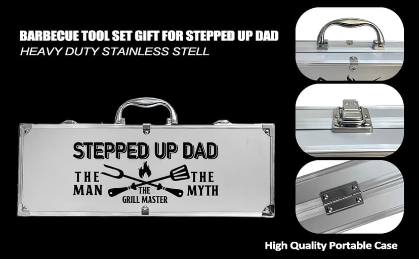Step Dad Gifts, Fathers Day Step Dad Gifts from Step Daughter Heavy Duty Grilling Accessories Kit for Backyard BBQ, Thick Stainless Steel Grill Utensils with Non-Slip Handle Tool Grilling Gift for Man
