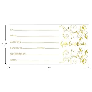 Fancy Land Blank Gift Certificates 25pcs Gold Foil Certificate Cards with Envelopes for Business Salon Spa Restaurants Vouchers for Christmas Holiday