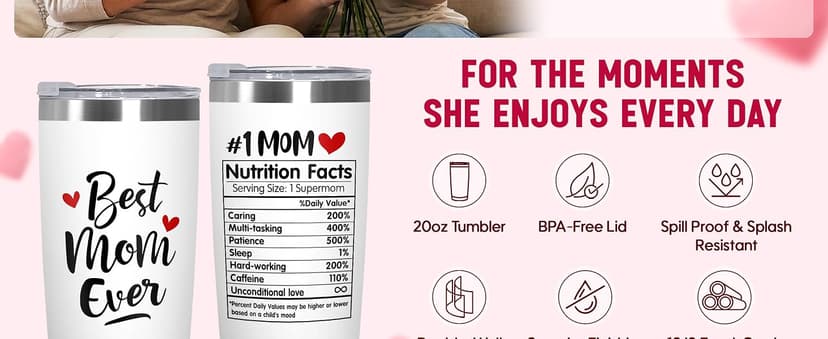 TEEZWONDER Christmas Birthday Gifts for Mom - 20 oz Stainless Steel Insulated Coffee Tumbler with Lid - Mothers Birthday Gifts from Daughter Son, Mothers in Law, Mama, Grandma, Tumblers for Women
