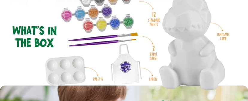 Paint Your Own Dinosaur Lamp Kit, Art Supplies Kids Paint Set, Arts and Crafts for Kids Ages 8-12, Dinosaur Toys Girls Boys Halloween Birthday Christmas Gifts Ages 3 4 5 6 7 8 9 10 11 12+