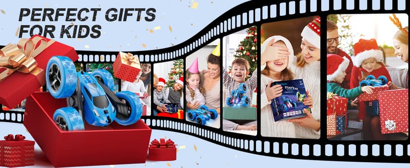 Remote Control Car, RC Cars Toys for Kids Ages 6-12, 4WD Stunt Car with LED Lights & 360° Flips, 2.4GHz, Upgraded USB-C Modular Batteries, 8-10 Year Old Boys Birthday Gift 1-Blue